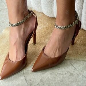 Aqua Women's Brown Pointed Pumps Slingback Chain Strap Heels Size 10M